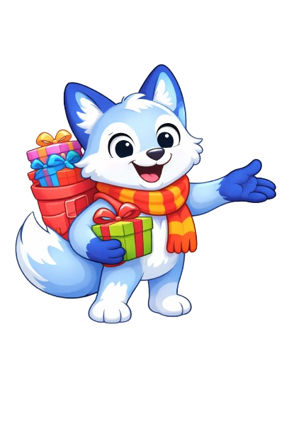 Niko the arctic fox mascot waving hello